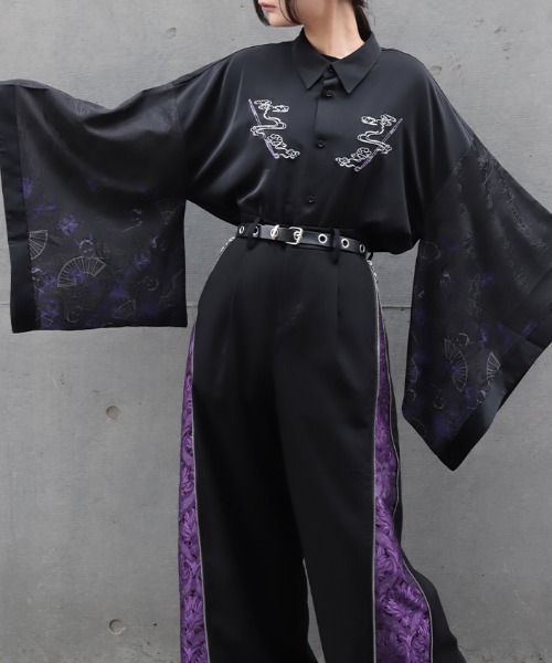 REZEN（リゼン）の「般若×煙管和袖シャツ（シャツ/ブラウス・メンズ・レッドパープル/ローズ/ブルーパープル・LARGE/MEDIUM）」の2枚目の写真