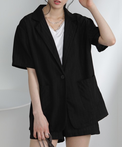 セール】ラメピンストライプ テーラー半袖ジャケット+ショートパンツ