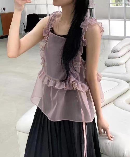 Vipoa(ヴィポア)の「Tulle frill bustier(キャミソール・レディース・アイボリー/ライトピンク・FREE)」の1枚目の写真