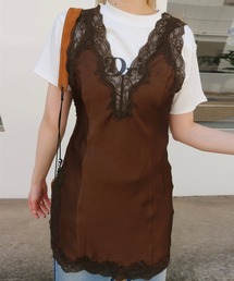 Ameri（アメリ）の「LACY SATIN TUNIC LAYERED TOP（キャミソール）」