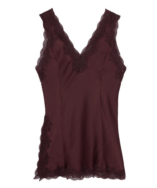 Ameri(アメリ)の「LACY SATIN TUNIC LAYERED TOP(キャミソール・レディース・ネイビー/アイボリー/ボルドー/ブラウン・FREE)」の6枚目の写真