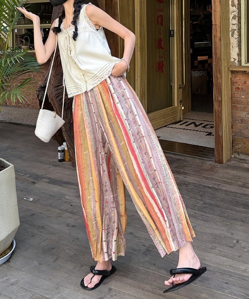 FAVORITO（ファヴォリート）の「マルチストライプワイドパンツ（その他パンツ・レディース・イエロー・M/S/L/XL）」の9枚目の写真