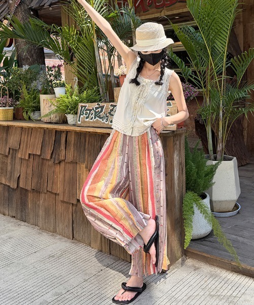 FAVORITO（ファヴォリート）の「マルチストライプワイドパンツ（その他パンツ・レディース・イエロー・M/S/L/XL）」の3枚目の写真