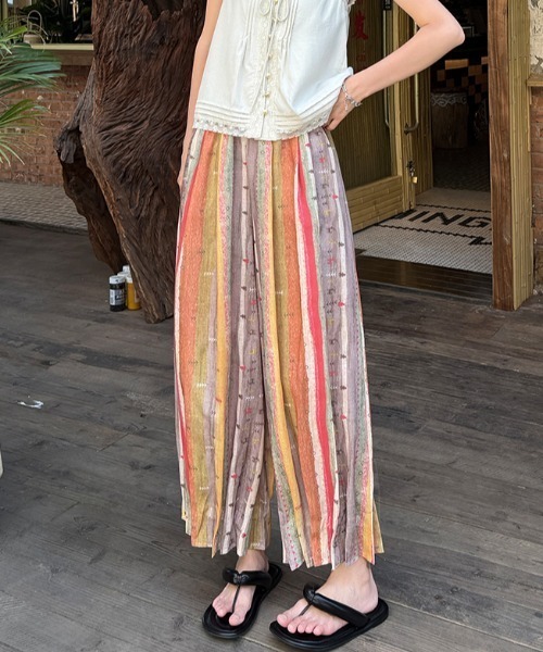 FAVORITO（ファヴォリート）の「マルチストライプワイドパンツ（その他パンツ・レディース・イエロー・M/S/L/XL）」の7枚目の写真