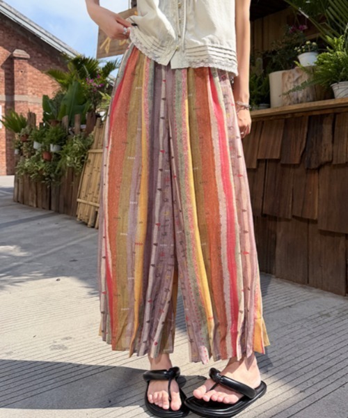 FAVORITO（ファヴォリート）の「マルチストライプワイドパンツ（その他パンツ・レディース・イエロー・M/S/L/XL）」の5枚目の写真