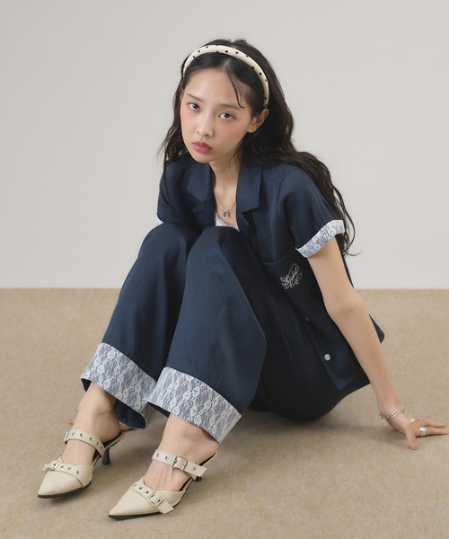 apres jour mignon（アプレジュールミニョン）の「【セットアップ可能】レース付きデニムライクパンツ（その他パンツ・レディース・インディゴブルー/ライトブルー・フリー/LARGE）」の5枚目の写真