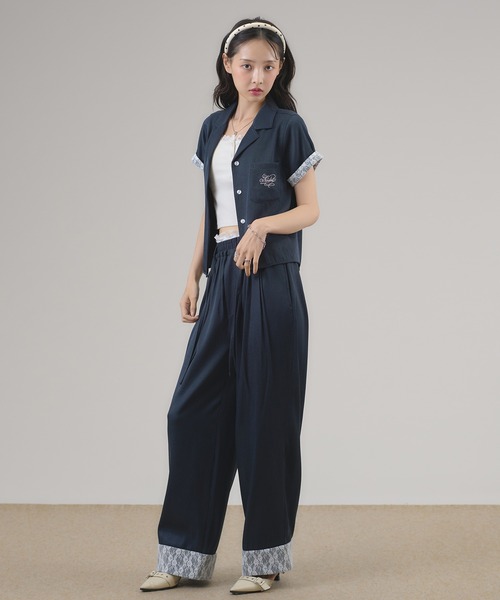 apres jour mignon（アプレジュールミニョン）の「【セットアップ可能】レース付きデニムライクパンツ（その他パンツ・レディース・インディゴブルー/ライトブルー・フリー/LARGE）」の8枚目の写真