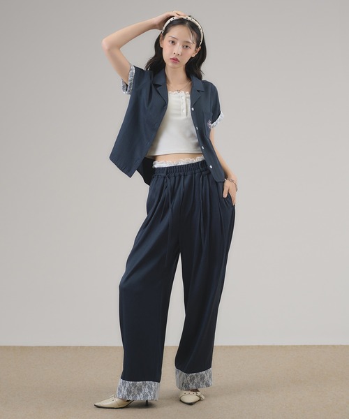 apres jour mignon（アプレジュールミニョン）の「【セットアップ可能】レース付きデニムライクパンツ（その他パンツ・レディース・インディゴブルー/ライトブルー・フリー/LARGE）」の22枚目の写真