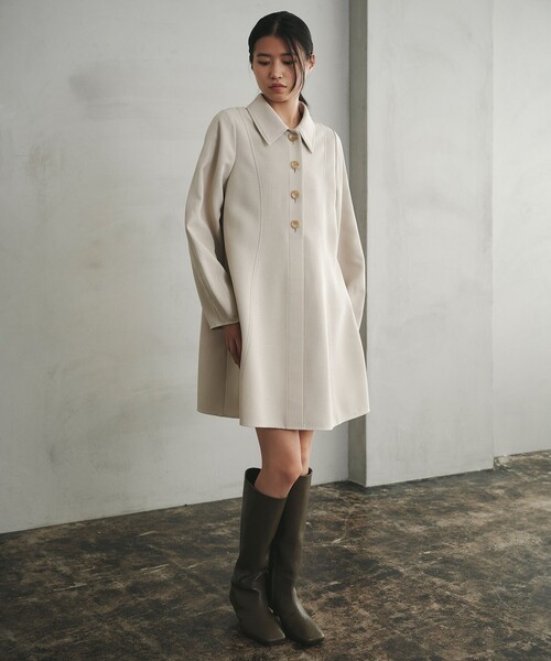 EMMEL REFINES(エメルリファインズ)の「<EMMEL REFINES>EM ダブルクロス パネル ミニワンピース(ワンピース・レディース・ナチュラル/ブラック・FREE)」の2枚目の写真