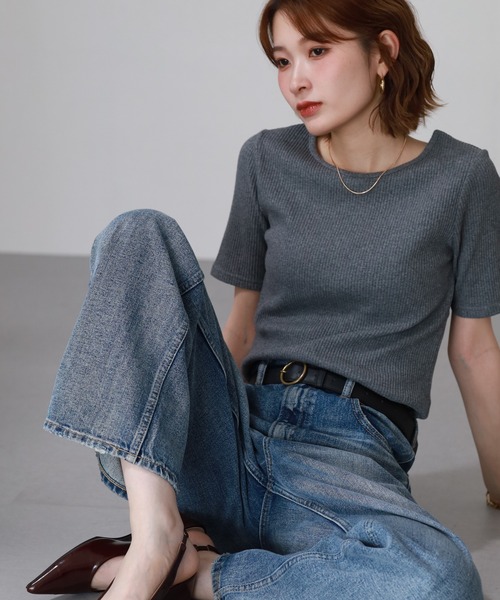 OMNES(オムネス)の「接触冷感 後ろV開きリブカットソー 半端袖(Tシャツ/カットソー・レディース・ラベンダー/グレー・FREE)」の20枚目の写真