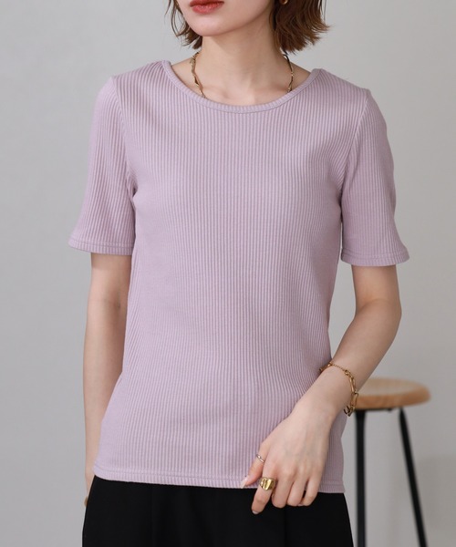 OMNES(オムネス)の「接触冷感 後ろV開きリブカットソー 半端袖(Tシャツ/カットソー・レディース・ラベンダー/グレー・FREE)」の13枚目の写真
