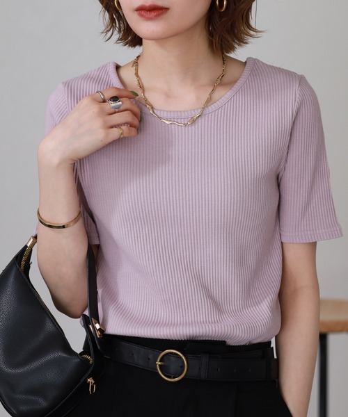 OMNES(オムネス)の「接触冷感 後ろV開きリブカットソー 半端袖(Tシャツ/カットソー・レディース・ラベンダー/グレー・FREE)」の19枚目の写真