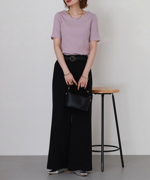OMNES(オムネス)の「接触冷感 後ろV開きリブカットソー 半端袖(Tシャツ/カットソー・レディース・ラベンダー/グレー・FREE)」の11枚目の写真
