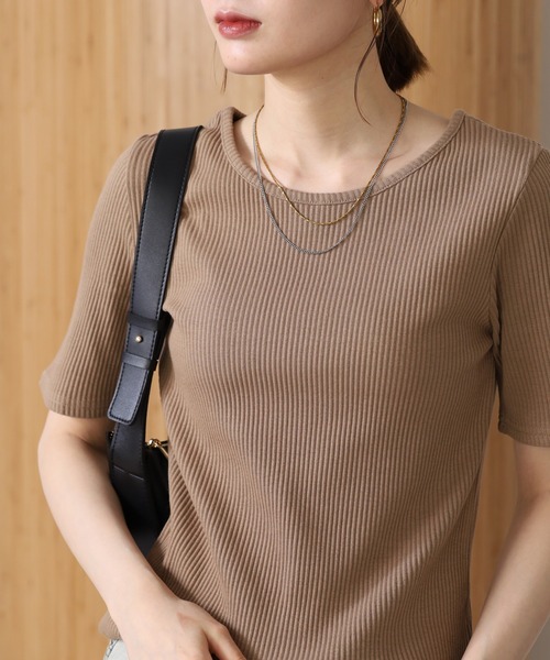 OMNES(オムネス)の「接触冷感 後ろV開きリブカットソー 半端袖(Tシャツ/カットソー・レディース・ラベンダー/グレー・FREE)」の21枚目の写真