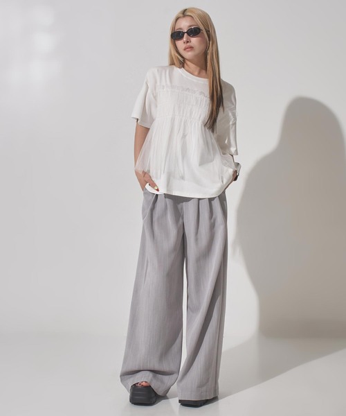 ANAP(アナップ)の「チュールドッキングTシャツ(Tシャツ/カットソー・レディース・ホワイト/ブラック/ダークグレー・F)」の14枚目の写真