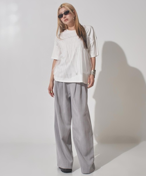 ANAP(アナップ)の「チュールドッキングTシャツ(Tシャツ/カットソー・レディース・ホワイト/ブラック/ダークグレー・F)」の13枚目の写真