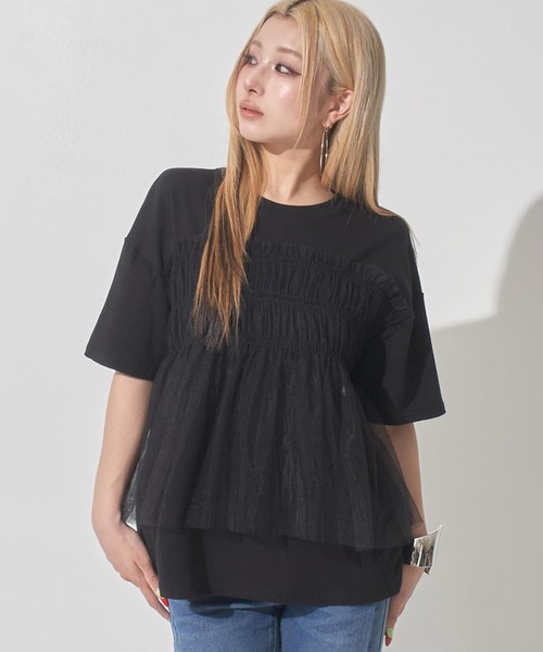 ANAP(アナップ)の「チュールドッキングTシャツ(Tシャツ/カットソー・レディース・ホワイト/ブラック/ダークグレー・F)」の20枚目の写真