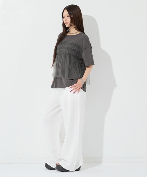 ANAP(アナップ)の「チュールドッキングTシャツ(Tシャツ/カットソー・レディース・ホワイト/ブラック/ダークグレー・F)」の17枚目の写真