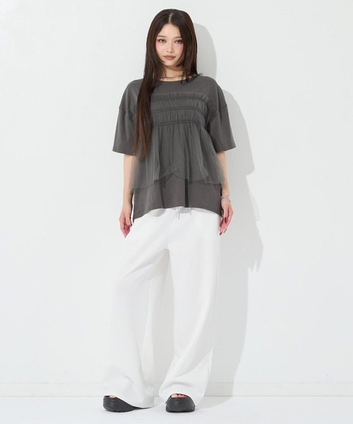ANAP(アナップ)の「チュールドッキングTシャツ(Tシャツ/カットソー・レディース・ホワイト/ブラック/ダークグレー・F)」の18枚目の写真