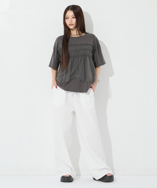 ANAP(アナップ)の「チュールドッキングTシャツ(Tシャツ/カットソー・レディース・ホワイト/ブラック/ダークグレー・F)」の19枚目の写真