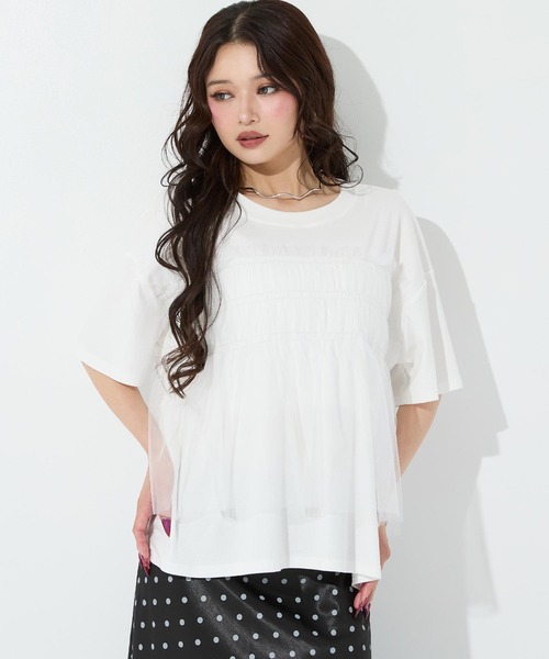 ANAP(アナップ)の「チュールドッキングTシャツ(Tシャツ/カットソー・レディース・ホワイト/ブラック/ダークグレー・F)」の5枚目の写真