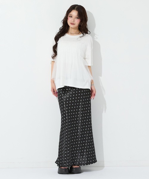 ANAP(アナップ)の「チュールドッキングTシャツ(Tシャツ/カットソー・レディース・ホワイト/ブラック/ダークグレー・F)」の6枚目の写真