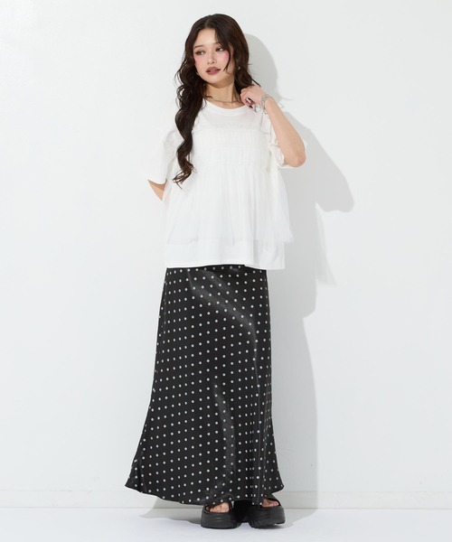 ANAP(アナップ)の「チュールドッキングTシャツ(Tシャツ/カットソー・レディース・ホワイト/ブラック/ダークグレー・F)」の7枚目の写真