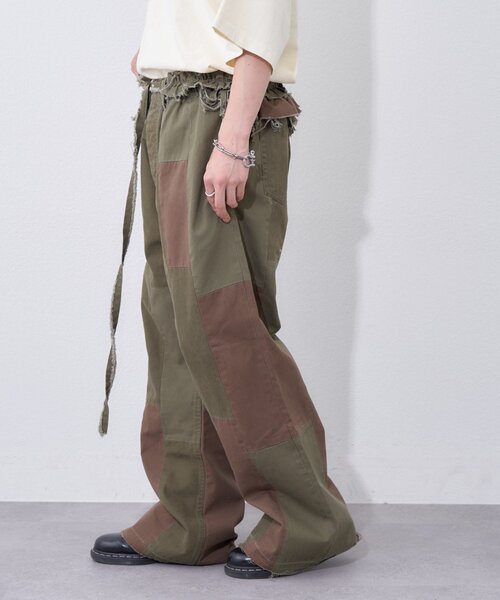 etsinta(エシンタ)の「【etsinta】ベルト付パッチワークフレアパンツ(その他パンツ・レディース・インディゴブルー/カーキ・LARGE/SMALL)」の3枚目の写真