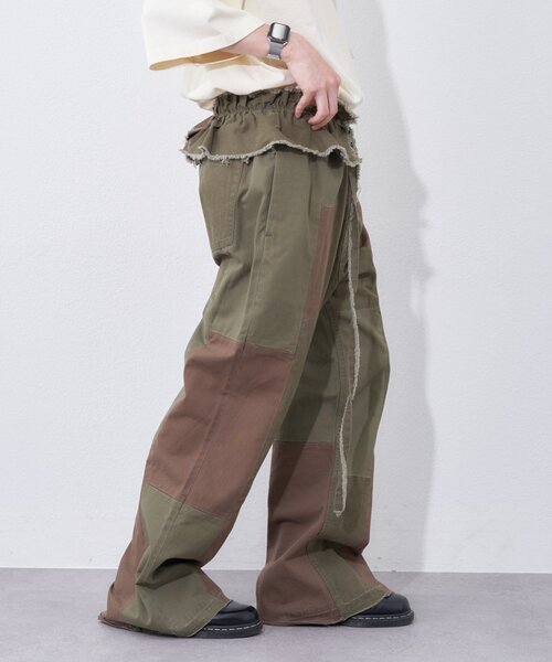 etsinta(エシンタ)の「【etsinta】ベルト付パッチワークフレアパンツ(その他パンツ・レディース・インディゴブルー/カーキ・LARGE/SMALL)」の4枚目の写真