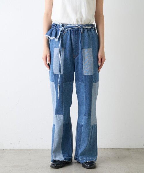 etsinta(エシンタ)の「【etsinta】ベルト付パッチワークフレアパンツ(その他パンツ・レディース・インディゴブルー/カーキ・LARGE/SMALL)」の9枚目の写真