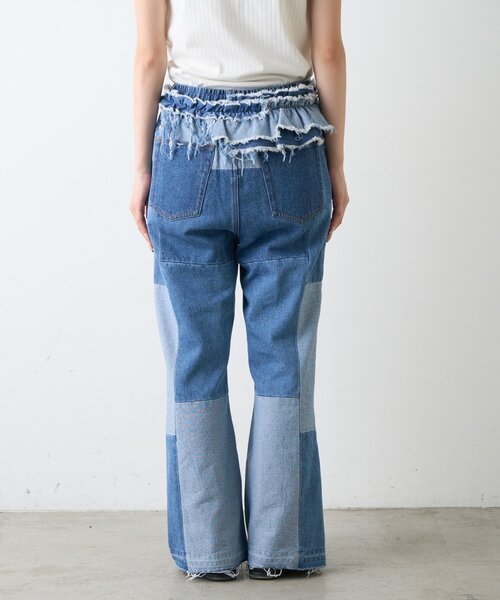 etsinta(エシンタ)の「【etsinta】ベルト付パッチワークフレアパンツ(その他パンツ・レディース・インディゴブルー/カーキ・LARGE/SMALL)」の11枚目の写真