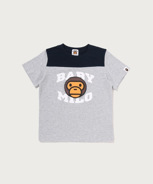 A BATHING APE(アベイシングエイプ)の「BABY MILO FOOTBALL TEE(Tシャツ/カットソー・キッズ・グレー/イエロー・110/100/130/90/140)」の1枚目の写真