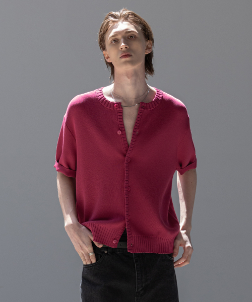 Panel rib полурукав Sameround Cardigan [deep pink]