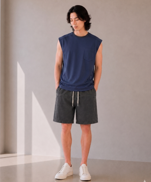 CUSTOMUS（カスタムアース）の「メンズ エアロクール クーリング ドロップショルダー スリーブレス CXS26MKVT601 NAV（Tシャツ/カットソー・メンズ・ネイビー・X-LARGE/LARGE/MEDIUM）」の2枚目の写真