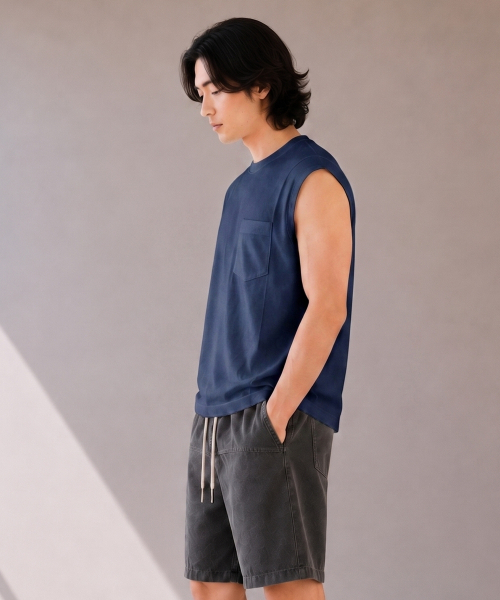 CUSTOMUS（カスタムアース）の「メンズ エアロクール クーリング ドロップショルダー スリーブレス CXS26MKVT601 NAV（Tシャツ/カットソー・メンズ・ネイビー・X-LARGE/LARGE/MEDIUM）」の4枚目の写真