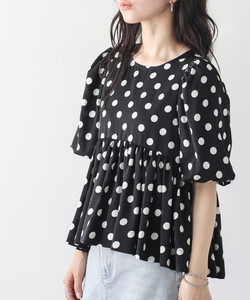 AMELY(エミリー)の「ドットペプラム フレアブラウス(シャツ/ブラウス・レディース・ブラック系/ホワイト系・フリー)」の20枚目の写真