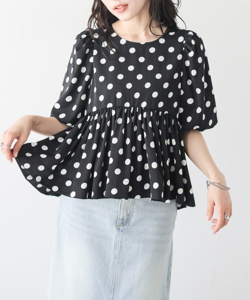AMELY(エミリー)の「ドットペプラム フレアブラウス(シャツ/ブラウス・レディース・ブラック系/ホワイト系・フリー)」の12枚目の写真