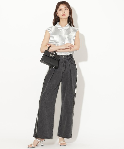 AND COUTURE（アンドクチュール）の「フレアーヨークフレンチスリーブシャツブラウス（シャツ/ブラウス・レディース・ホワイト/ネイビー/ブルー・FREE）」の4枚目の写真