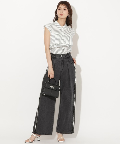 AND COUTURE（アンドクチュール）の「フレアーヨークフレンチスリーブシャツブラウス（シャツ/ブラウス・レディース・ホワイト/ネイビー/ブルー・FREE）」の9枚目の写真