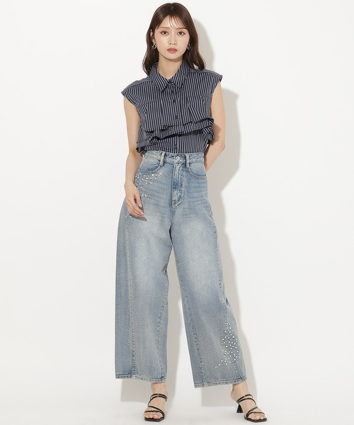 AND COUTURE（アンドクチュール）の「フレアーヨークフレンチスリーブシャツブラウス（シャツ/ブラウス・レディース・ホワイト/ネイビー/ブルー・FREE）」の15枚目の写真