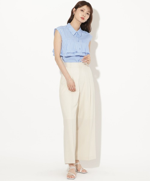 AND COUTURE（アンドクチュール）の「フレアーヨークフレンチスリーブシャツブラウス（シャツ/ブラウス・レディース・ホワイト/ネイビー/ブルー・FREE）」の16枚目の写真