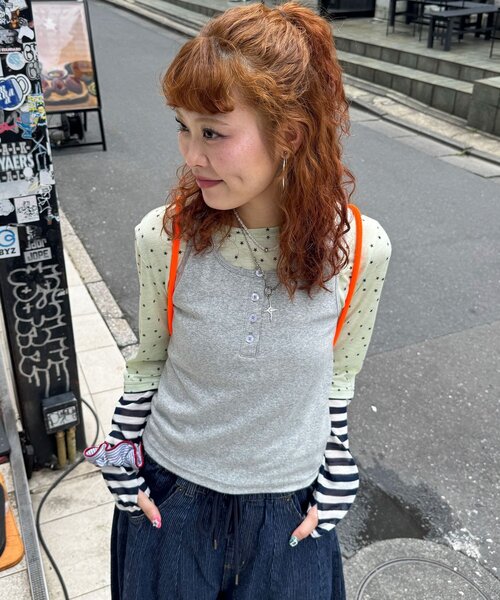 CIAOPANIC(チャオパニック)の「(2点SET)星ボーダーレイヤードロンTee(Tシャツ/カットソー・レディース・グレー/ブラウン/ネイビー・ONE SIZE)」の6枚目の写真