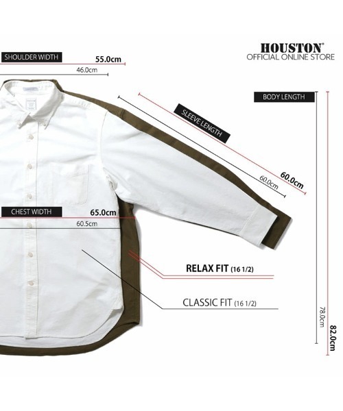 HOUSTON(ヒューストン)の「HOUSTON ヒューストン OXFORD B/D SHIRT(CLASSIC FIT) オックスフォード ボタンダウンシャツ 長袖 クラシックフィット(シャツ/ブラウス・メンズ・オリーブ/ピンク/ホワイト/ブラック/ネイビー・18.5/17.5/16.5/15.5)」の11枚目の写真