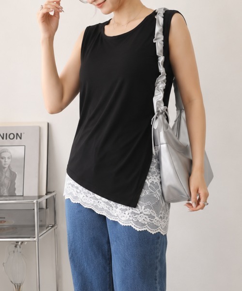Miniministore(ミニミニストア)の「裾レースノースリプルオーバータンクトップ(タンクトップ・レディース・ホワイト/ブラック・M/L)」の2枚目の写真