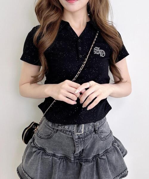 INGNI（イング）の「スキッパーポロネックラメリブトップス（Tシャツ/カットソー・レディース・オフホワイト/ブラック/グレー・M）」の18枚目の写真