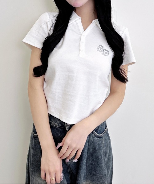 INGNI（イング）の「スキッパーポロネックラメリブトップス（Tシャツ/カットソー・レディース・オフホワイト/ブラック/グレー・M）」の5枚目の写真