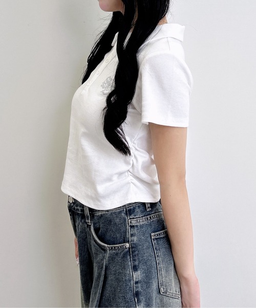 INGNI（イング）の「スキッパーポロネックラメリブトップス（Tシャツ/カットソー・レディース・オフホワイト/ブラック/グレー・M）」の7枚目の写真