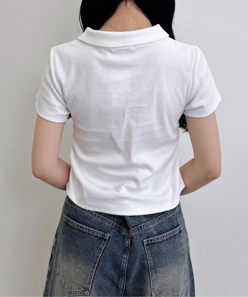 INGNI（イング）の「スキッパーポロネックラメリブトップス（Tシャツ/カットソー・レディース・オフホワイト/ブラック/グレー・M）」の8枚目の写真