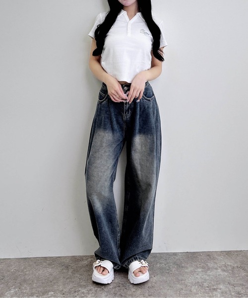 INGNI（イング）の「スキッパーポロネックラメリブトップス（Tシャツ/カットソー・レディース・オフホワイト/ブラック/グレー・M）」の10枚目の写真