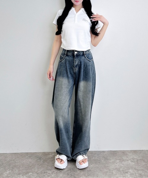 INGNI（イング）の「スキッパーポロネックラメリブトップス（Tシャツ/カットソー・レディース・オフホワイト/ブラック/グレー・M）」の9枚目の写真